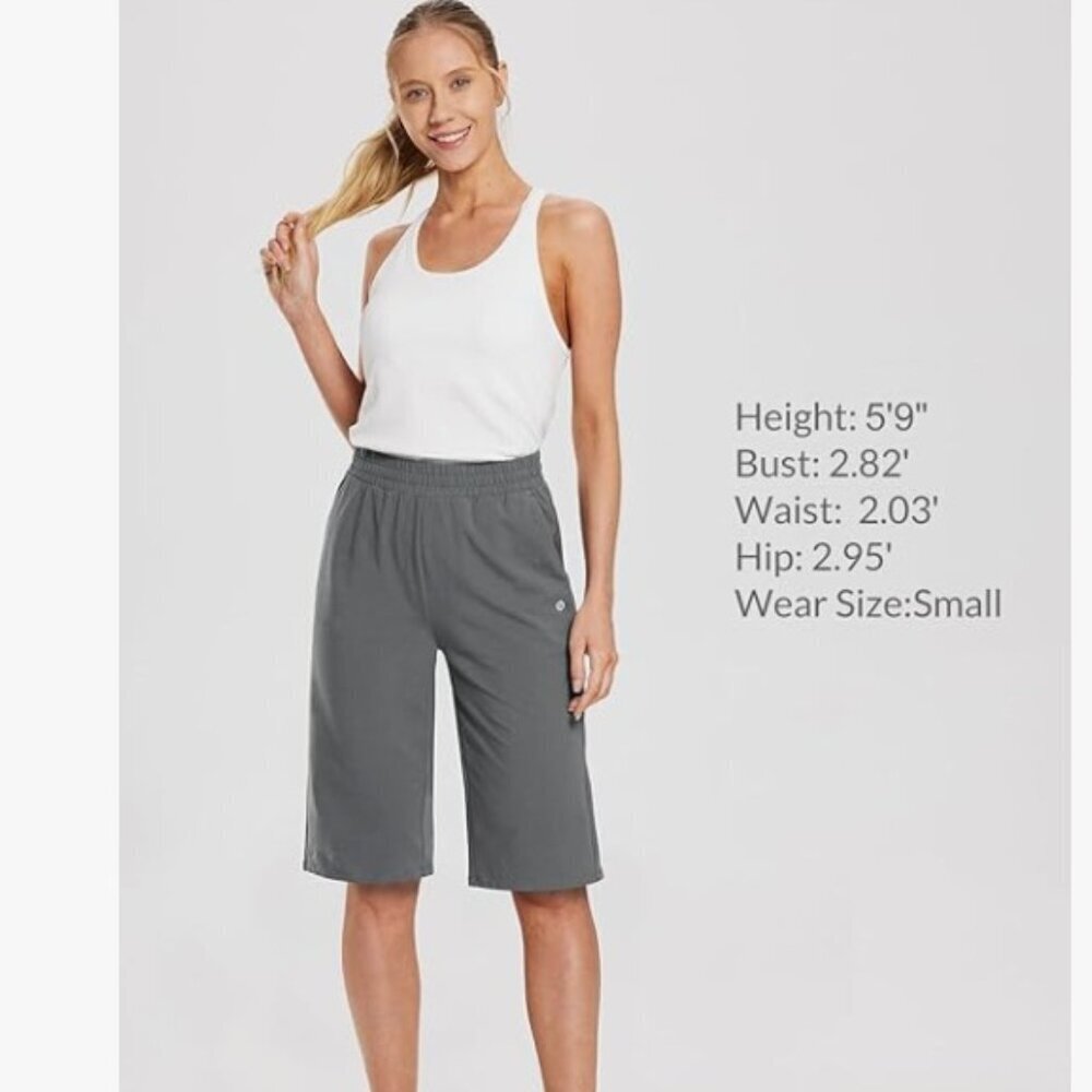 BALEAF Women's Capri Yoga Pants 17" inseam Cotton Drawstring Workout